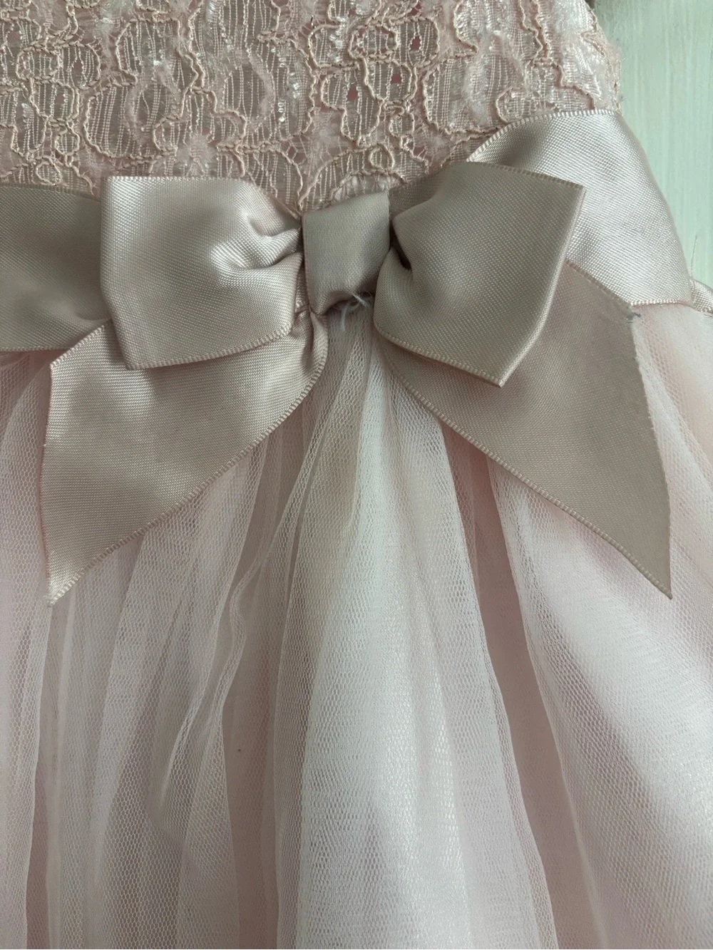 Bonnie Baby Pale Pink Lace & Tulle Party Dress with Bow Sash